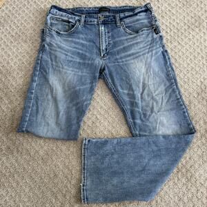 Silver Jeans ZAC Flap Men's 36x30 Straight Faded Western Blue Denim Thick Stitch